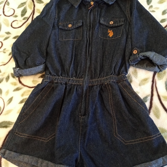 Girls US Polo Assn Denim Romper Size 12 - Picture 2 of 4